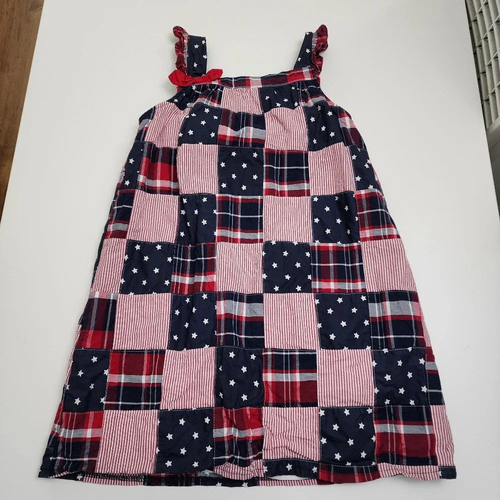 Girls Gymboree American Cutie Red White & Blue Madras Flutter Bow Dress Size 10